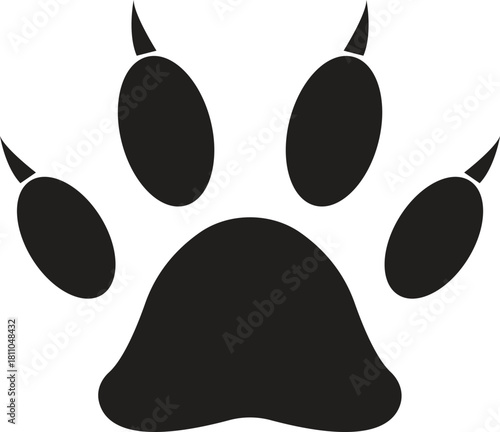 Black Animal Paw Print Silhouette with Claws on Transparent Background