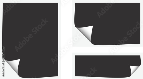 Curled Black Paper Sheets with White Underside on Transparent Background