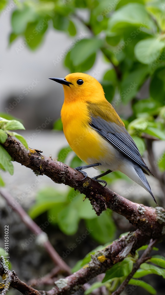 Fototapeta premium prothonotary warbler, perches, in the wild