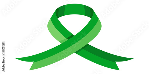 Green awareness ribbon in flat design style on white background  