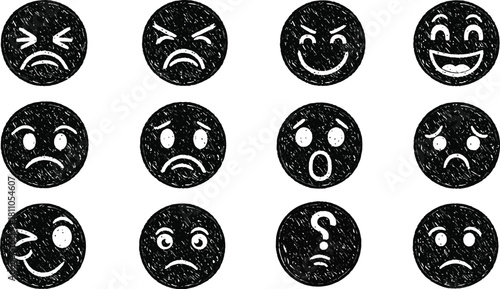 Emoticons set. Emoji faces collection. Emojis flat style. Happy and sad emoji. Line smiley face - stock vector.