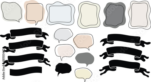 Set round and oval, rectangular and square, arch shapes with curvy edges. Cute geometric forms with scalloped borders.