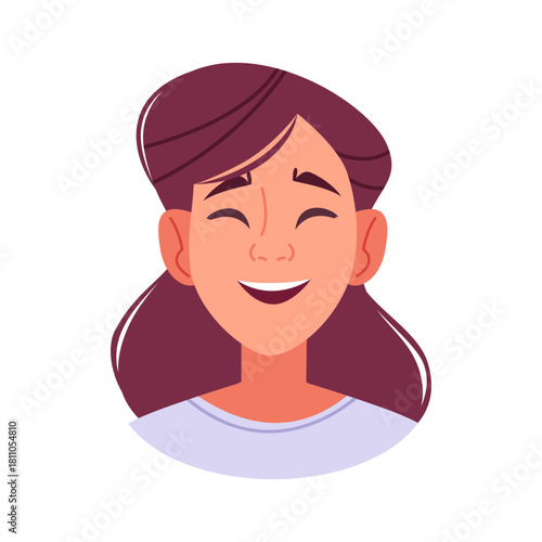 Joyful Cartoon Woman Smiling, Expressing Happiness and Laughte