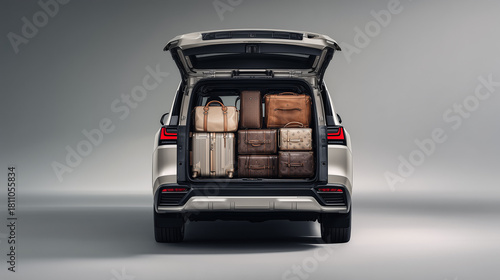Rear View Of Lexus Lx 2024 Packed With Luggage In Trunk For Studio Shoot