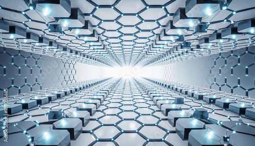 Blockchain Technology Network - Interconnected Hexagons