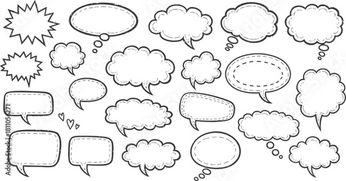 Retro empty comic speech bubbles set with black halftone shadows. Vintage design, pop art style - stock vector.