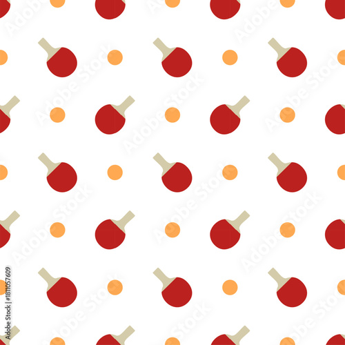 flat design of two ping-pong paddles and a ping-pong ball on a white background. The paddles have red faces and light brown handles with a small orange ping-pong ball positioned between them