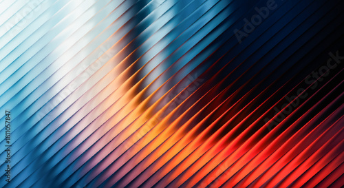 Vibrant abstract background with dynamic diagonal lines and a smooth color gradient from cool blue and white to warm orange and fiery red, creating a modern visual effect with a strong sense of motion