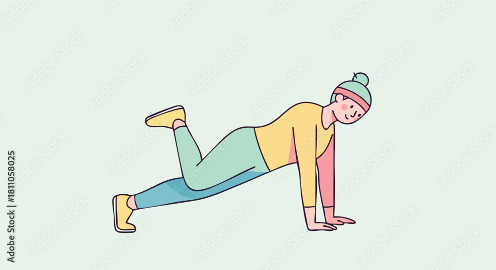 Obraz premium Person maintaining a high plank position with one leg lifted for core stability and glute activation.