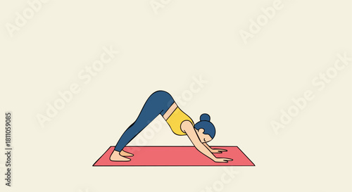 Woman performing the classic yoga pose Downward-Facing Dog (Adho Mukha Svanasana) for full-body stretching and relaxation.
