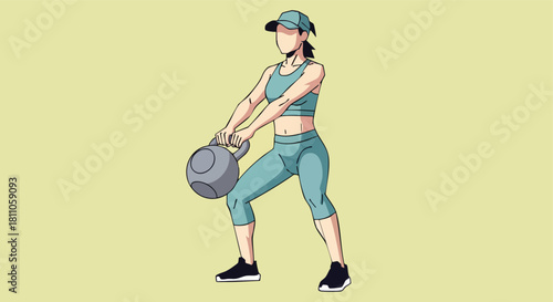 Woman in the starting position for a kettlebell swing or goblet squat focusing on a strong hip hinge.