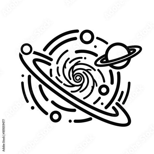 Galaxy swirl planets orbiting black hole