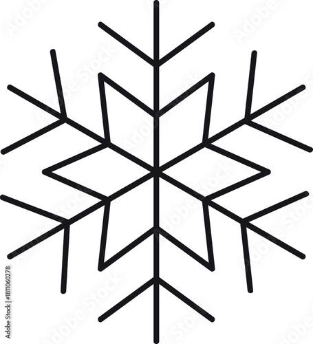 Elegant crystalline snowflake with a symmetrical pattern on a white background. Detailed winter snowflake symbolizing cold weather, frost, and Christmas. Perfect for holiday designs, backgrounds, gree