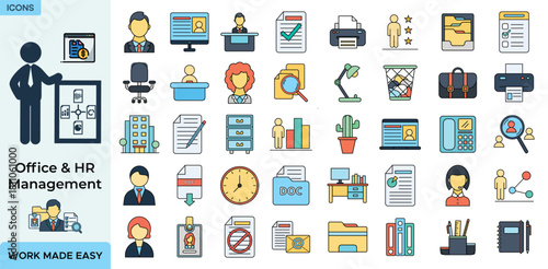 Office & HR Management Icons Set – Business, Administration, HR, Office Tools & Workflow