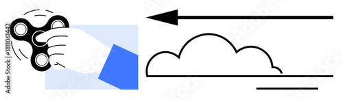 Motion theme. Motion with hand spinning a fidget spinner and abstract cloud and arrow design. Motion conveys focus, energy, and progress. Perfect for activities and mindfulness designs