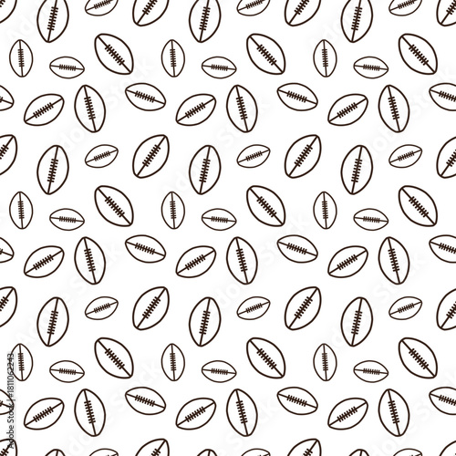 line art pattern of This image displays a stylized American football. It is an oval-shaped ball, predominantly dark brown, with a central seam featuring light beige or off-white laces
