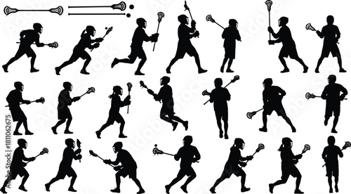 Dynamic Action Poses for Men and Women, Holding Crosse Stick, Running, Shooting, and Team Sport Graphics