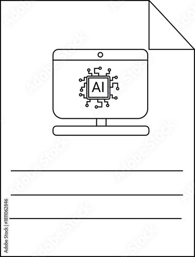 A document with a computer displaying AI on the screen featuring three lines for notes