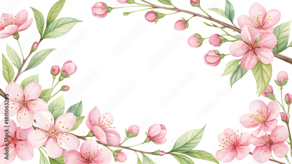 Fototapeta premium Cherry blossom frame isolated on transparent background. Flower frame PNG.