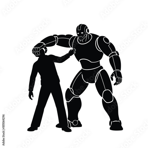 Robot dominates man silhouette