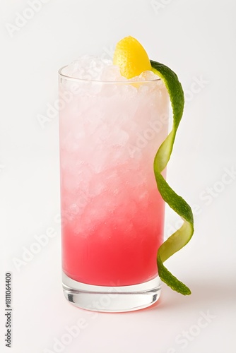 A glass of cocktail with crushed ice.