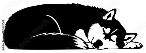 Sleeping Husky Dog Silhouette Vector Graphic Design, Transparent Background