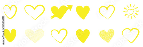 Hand drawn heart icons set, love and romance doodles vector design on transparent background