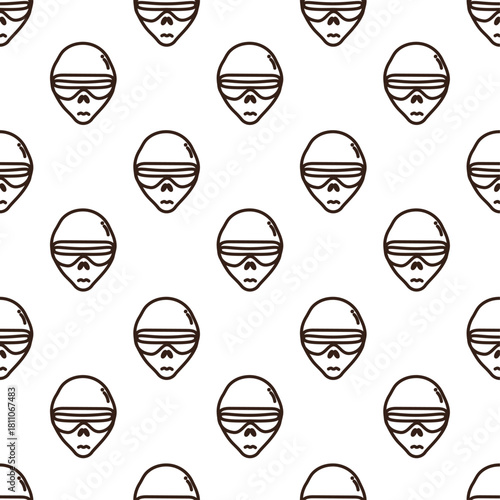 Line Pattern of Behold the Cosmic Observer! This teal alien sports oversized sunglasses with pink lenses, a small mouth, and a bold black outline