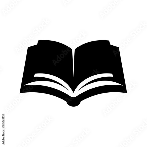 Black and White Graphic Illustration of an Open Book Ready for Reading