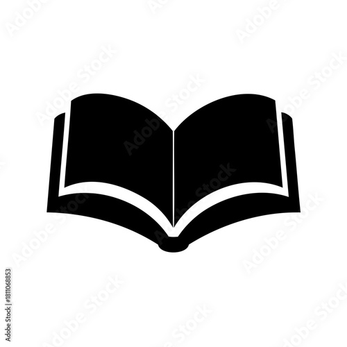 Black and white minimalist illustration of an open book, perfect for literature lovers