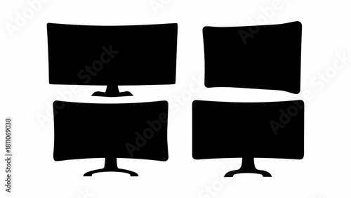 Modern technology screen monitor icon set for website design, digital marketing, and user interface development projects with original vector graphics