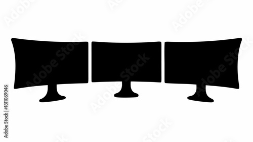 Triple screen display mockup for designers or developers, perfect for showcasing app design, website development, or multi-tasking setups with sleek style