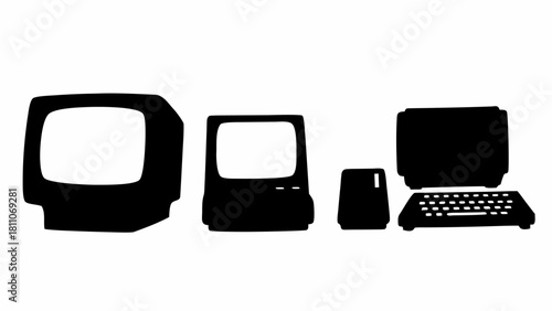 Vintage computer setup, a nostalgic throwback to early technology and retro computing culture with classic monitors and keyboards for tech history enthusiasts