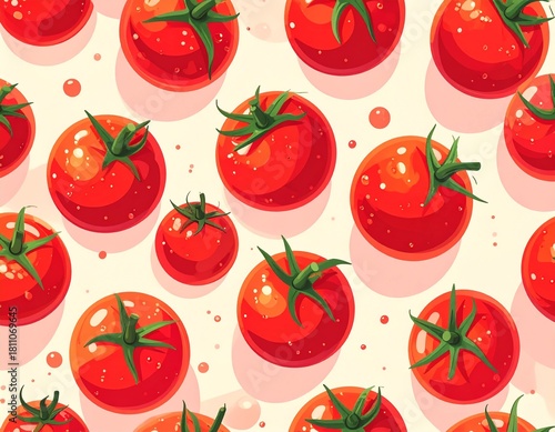 Cute red tomatoes pattern arranged diagonally, featuring playful and whimsical designs, perfect for kids’ prints, stationery, or fun decorative projects