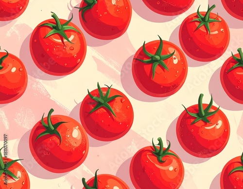 Cute red tomatoes pattern arranged diagonally, featuring playful and whimsical designs, perfect for kids’ prints, stationery, or fun decorative projects