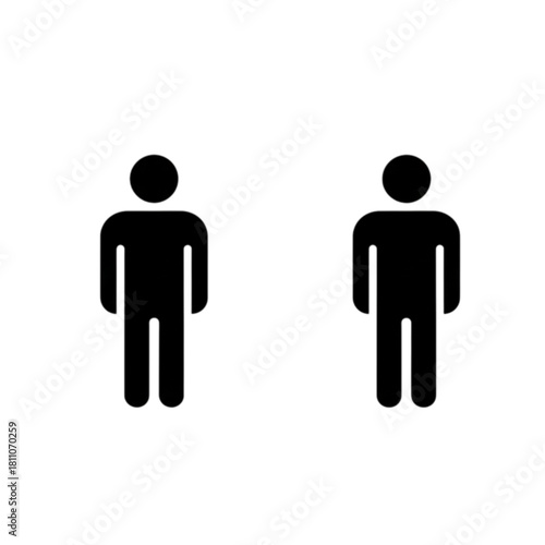 Two identical solid black human silhouettes standing side-by-side representing a pair or partnership in this minimalist vector image