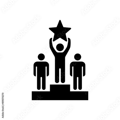 A triumphant leader stands atop a podium holding a star to signify success and excellence in this professional vector image
