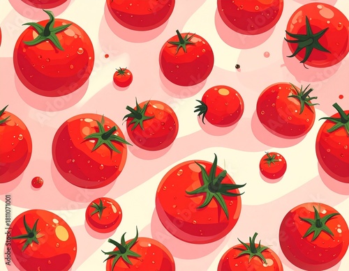 Cute red tomatoes pattern arranged diagonally, featuring playful and whimsical designs, perfect for kids’ prints, stationery, or fun decorative projects