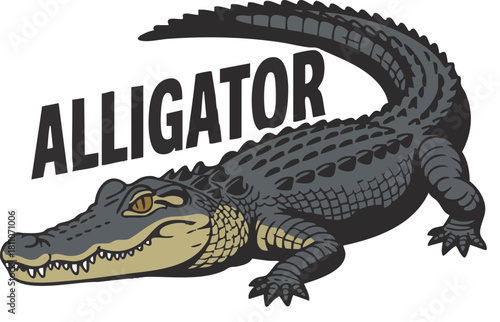 Alligator with Bold Text on White Background reptile