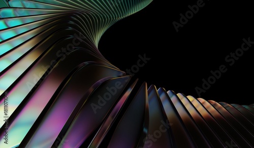 teal and orange caustic effect, abstract crystal pattern, 3D illustration showing black 3D background, neon light holographic gradient, and glass chromatic cube block shapes render.