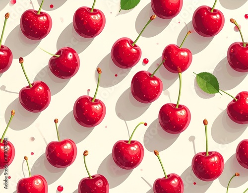 Cute red cherry pattern arranged diagonally, featuring playful and whimsical designs, perfect for kids’ prints, stationery, or fun decorative projects