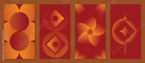 Chinese New Year 2025 greeting card background vector. Collection of Chinese festival with lantern, coin, line and dot texture. Elegant oriental illustration for cover, poster, envelope, calendar.