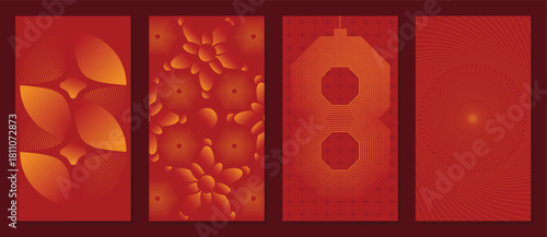 Chinese New Year 2025 greeting card background vector. Collection of Chinese festival with lantern, coin, line and dot texture. Elegant oriental illustration for cover, poster, envelope, calendar.