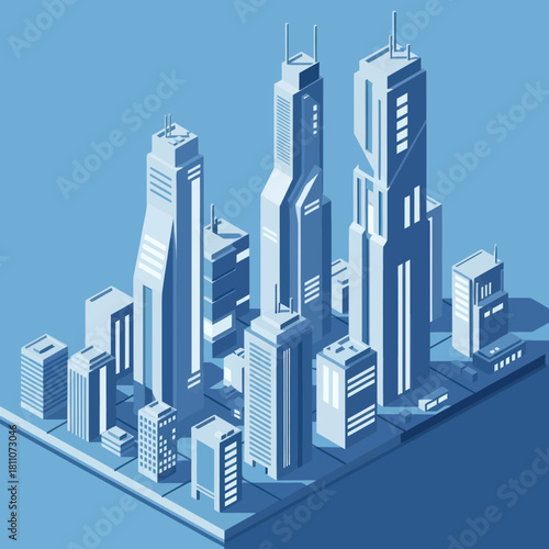 Futuristic Cityscape Isometric View of Modern Skyscrapers.