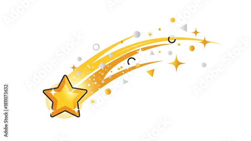 Golden Shooting Star Trail Illustration of Celestial Sparkle and Cosmic Wonder