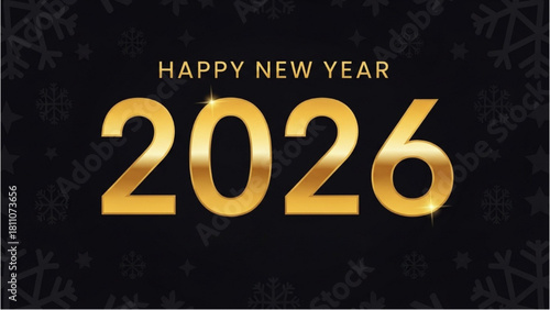 Happy New Year 2026 Gold Numbers On Dark Background With Snowflakes
