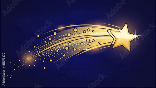 Dazzling golden shooting star bringing wishes and magical light to the serene night, trailing brilliant sparks