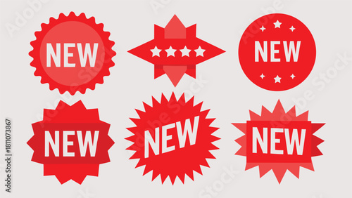 Stock vector of a new red label, designed for versatility in marketing and graphic design projects, with a bold appearance..eps