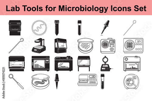 Set of Vector Illustration Featuring Various Lab Tools for Microbiology Icons Greatly Enhancing Presentations or Educational Materials on Microbiology Research