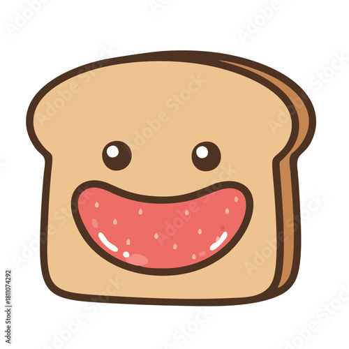 Adorable smiling toast with jam illustration for breakfast themed designs, great for kids' menus, food blogs, cheerful cards, and fun educational materials